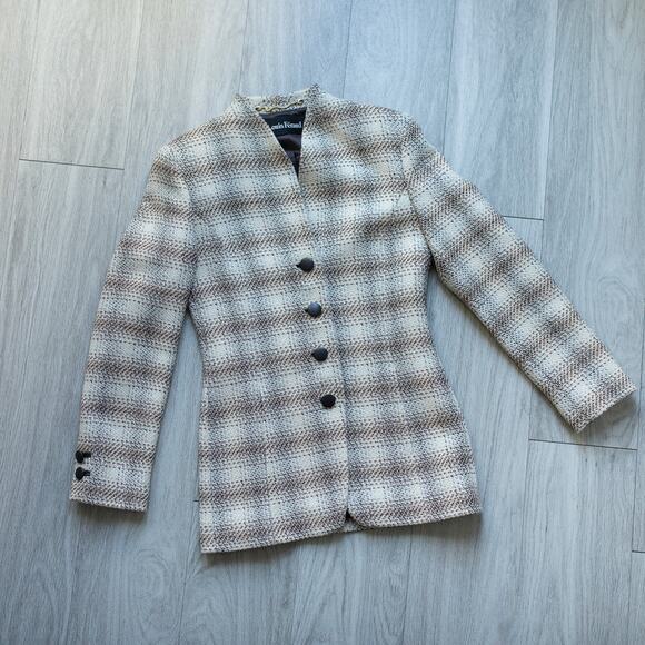 VTG Louis Féraud Wool Plaid Blazer Jacket Minimalist Old Money Parisian Style - Picture 4 of 10